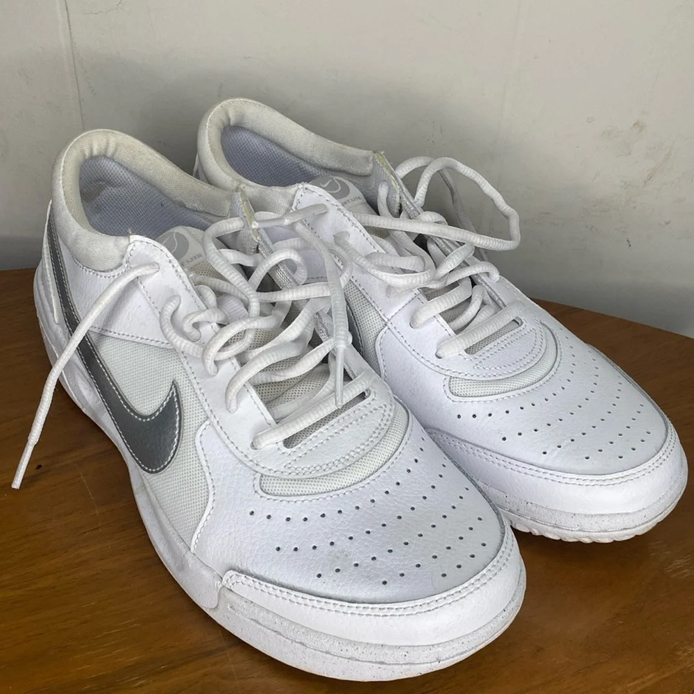 Nike White Sneakers with Silver Swoosh